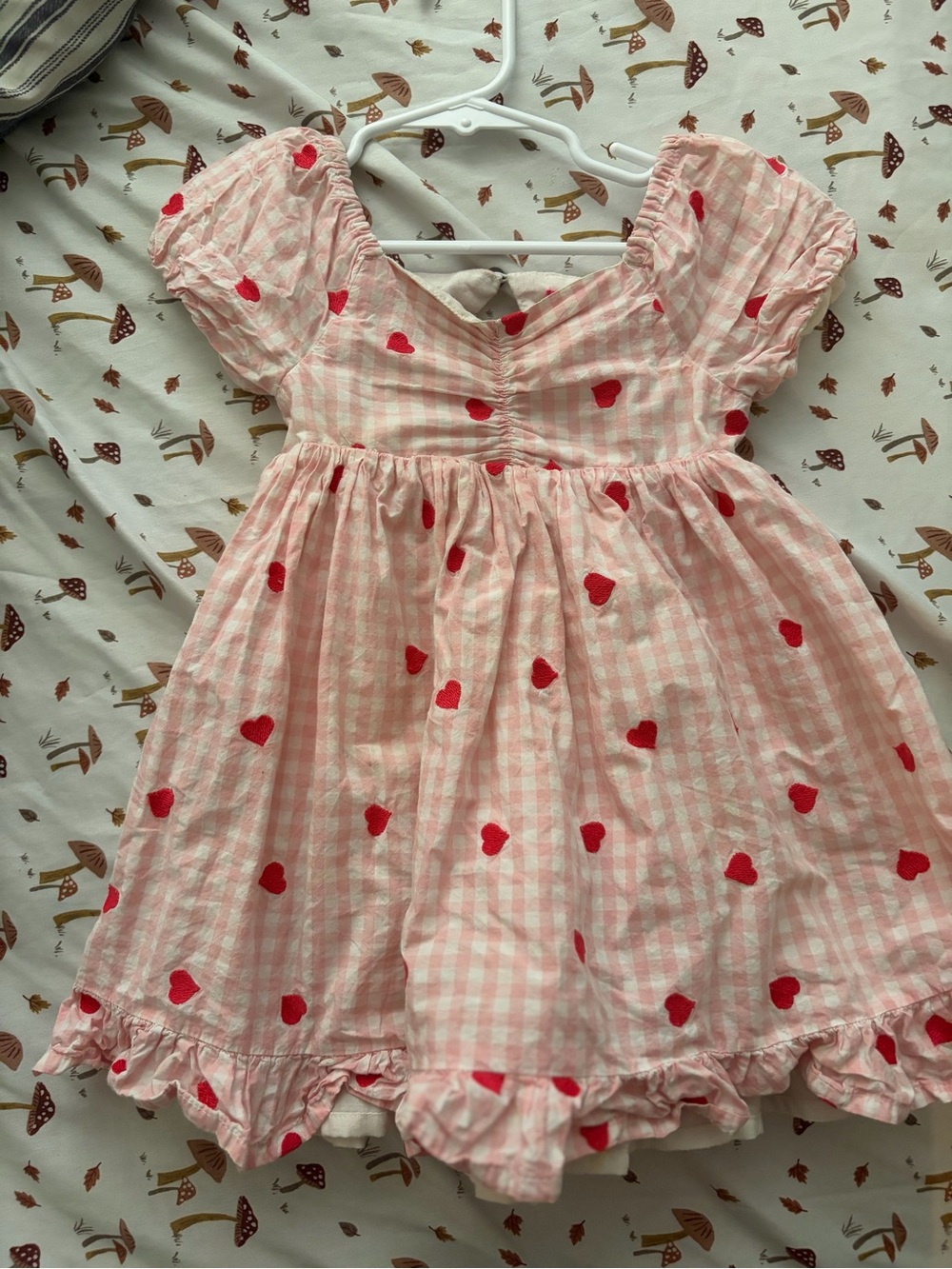 Toddler Pink Gingham Heart Embroidered Dress Cottage Core Heart Dress